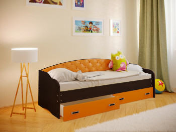 Кровать Софа-7 с мягкой спинкой (800х1900) Венге/Оранжевый в Чистоозёрном - chistoozyornoe.mebel54.com | фото