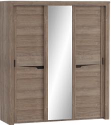 Шкаф трехдверный Соренто с раздвижными дверями Дуб стирлинг/Кофе структурный матовый в Чистоозёрном - chistoozyornoe.mebel54.com | фото